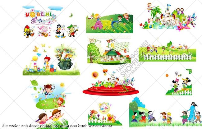file vector anh decor phong hoc mam non tranh tre em